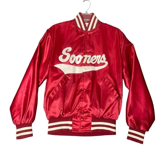Vintage 70s 80s Gem Sportswear OKLAHOMA SOONERS Small Satin JACKET Made in USA - Picture 1 of 8